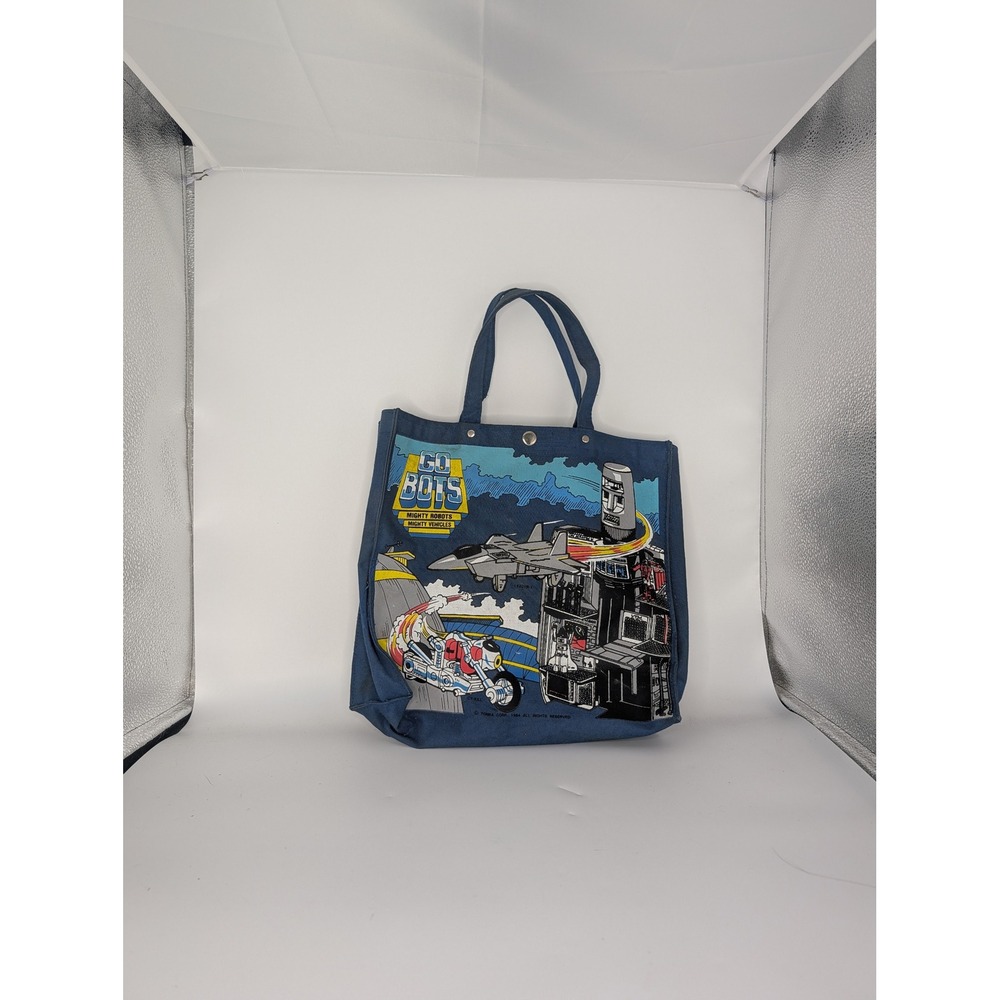 Vintage 1984 GoBots Tonka Corp Blue Canvas Tote Bag Mighty Robots Graphic